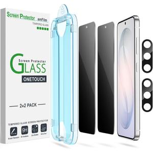 amFilm Auto-Alignment OneTouch for Samsung Galaxy S26+/S26 Plus 6.7" Privacy Screen Protector + Camera Lens Protector, Tempered Glass, 30 seconds Installation, Bubble Free, Privacy Protection 2+2 Pack
