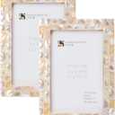 Handicrafts Home 4 by 6 Picture Frames Pack of 2  White Mother of Pearl Photo Frame, Decorative Frames for Wall & Desk, Boho Chic & Vintage Inspired Home Decor, Unique Handmade Photo Display