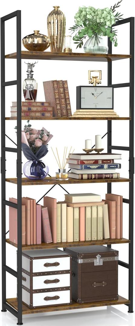 NUMENN 5 Tier Bookshelf, Tall Bookcase Shelf Storage Organizer, Modern Book Shelf for Bedroom, Living Room and Home Office, Vintage