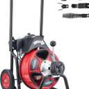 VEVOR Drain Cleaner Machine 100 FT x 1/2 Inch, Auto Feed Sewer Snake Auger on Wheels, Portable Drain Cleaning Machine with 4 Cutters & Air-activated Foot Switch for 2" to 6" Pipes