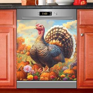 Turkey Pumpkin Thanksgiving Dishwasher Magnet Cover Sticker Magnetic Refrigerator Panel Front Door Fridge Microwave Decal Decorative