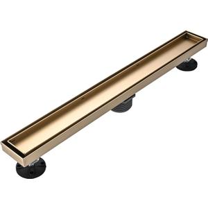 Linear Shower Floor Drain, Brushed Gold 24 Inch 304 Stainless Steel Bathroom Drains Kit, Rectangular Shower Trench Drain with Reversable Tile-in Pattern Drain Cover & Hair Catcher