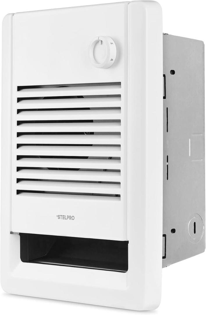 Stelpro Sonoma Wall Fan Heater – 1000W / 120V – 12 3/8″ H × 9 1/16″ W – Refined Compact Design – Silent Comfort, Quick Heat – Built-In Double-Pole Thermostat – White (ASO1001T2W)