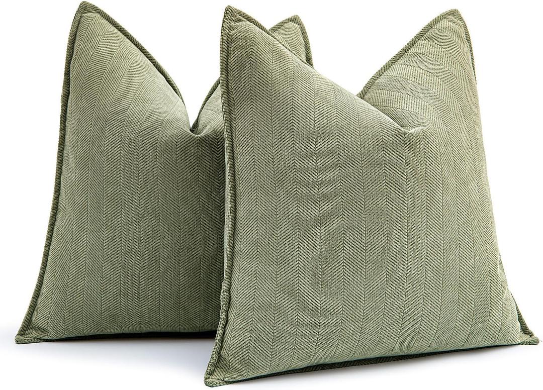 MIULEE Pack of 2 Sage Green Decorative Pillow Covers 20x20 Inch Soft Chenille Luxurious Couch Throw Pillows Farmhouse Cushion Covers with Elegant Design for Sofa Bedroom Living Room Home Decor