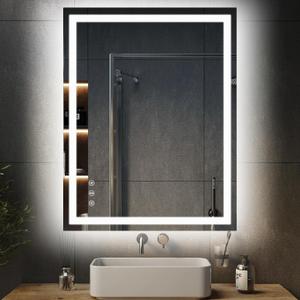 YOLEO 24x32 LED Bathroom Mirror, 32X24 Led Mirror for Bathroom with Front and Backlit, Lighted Bathroom Vanity Mirror for Wall, Anti-Fog, Dimmable, Memory Function, 3 Colors, Horizontal/Vertical
