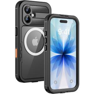 Lanhiem Magnetic for iPhone 17 Case, IP68 Waterproof Dustproof Case, [Compatible with Magsafe] [Built-in Screen Protector] Full Body Heavy Duty Rugged Phone Cover, 6.3 inch, Black/Clear