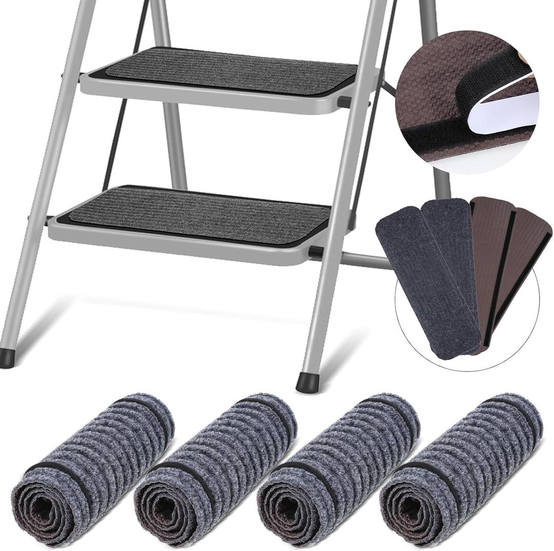 4 Pack RV Step Covers with Hook and Loop Fastener Strips, 24 inch RV Step Carpet Rug Camper Step Covers for Mobile Home, Camper, Trailer Outside Steps(Black).