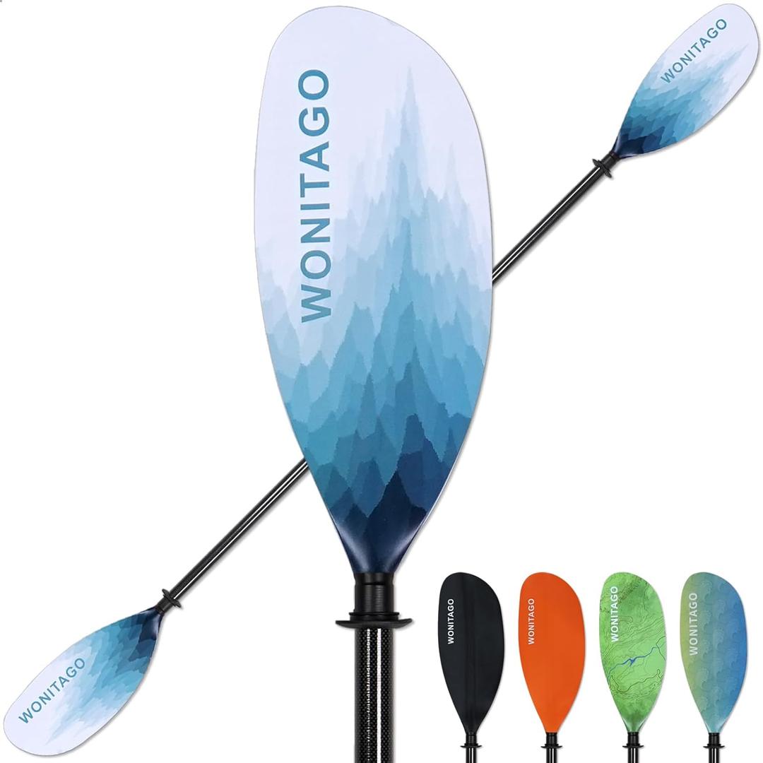 WONITAGO Adjustable Kayak Paddle with Carbon Fiber Shaft and Nylon Blade, Snow Mountain White, 210-230 cm/82-90"