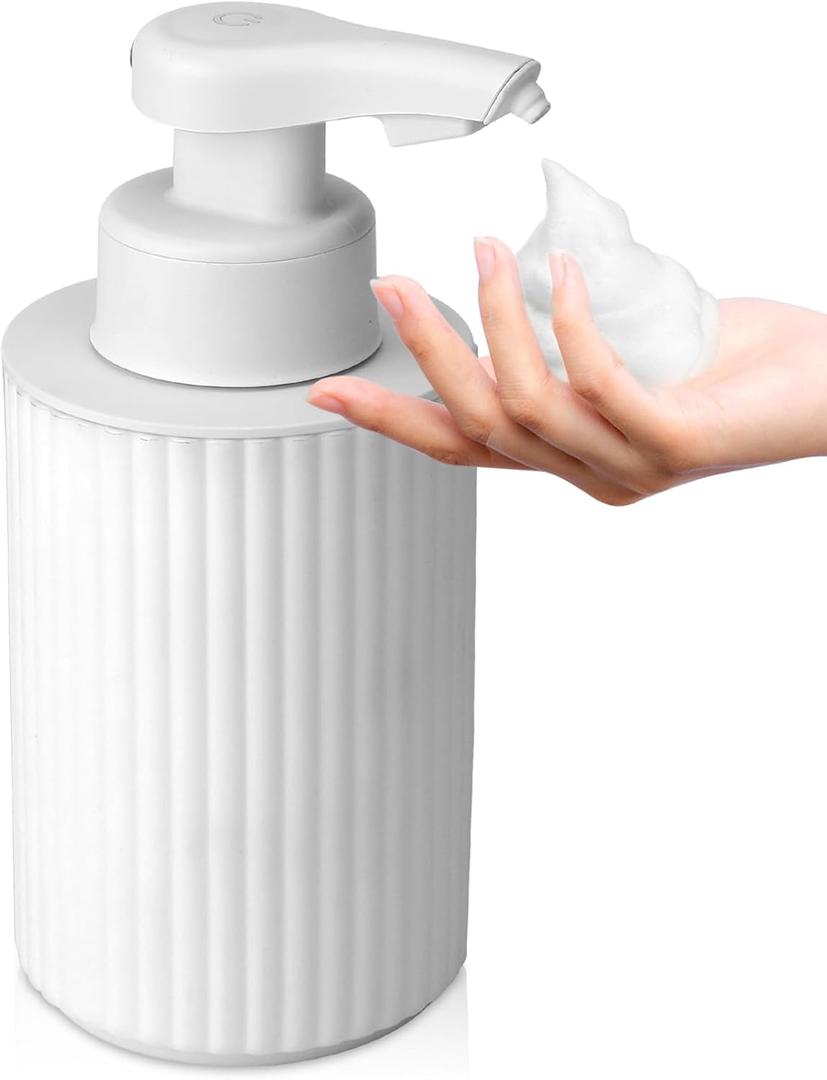 Automatic Soap Dispenser Foaming Touchless: 8.7oz White Plastic - Rechargeable Electric Smart Auto Foam Soap Dispenser - Hand Dish Bathroom Kitchen (White Foam Type)