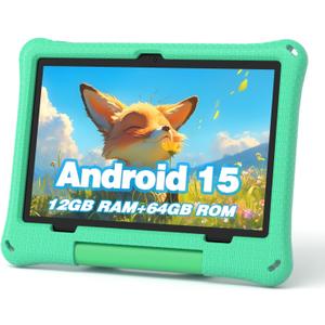 Kids Tablet: 10 Inch Android 15 Tablet for Kids, 64GB Octa-Core 6000mAh Battery, WiFi 6, Pre-Installed Kids Apps, Parental Control with EVA Protective Case - Ideal Gift for Toddler, Green