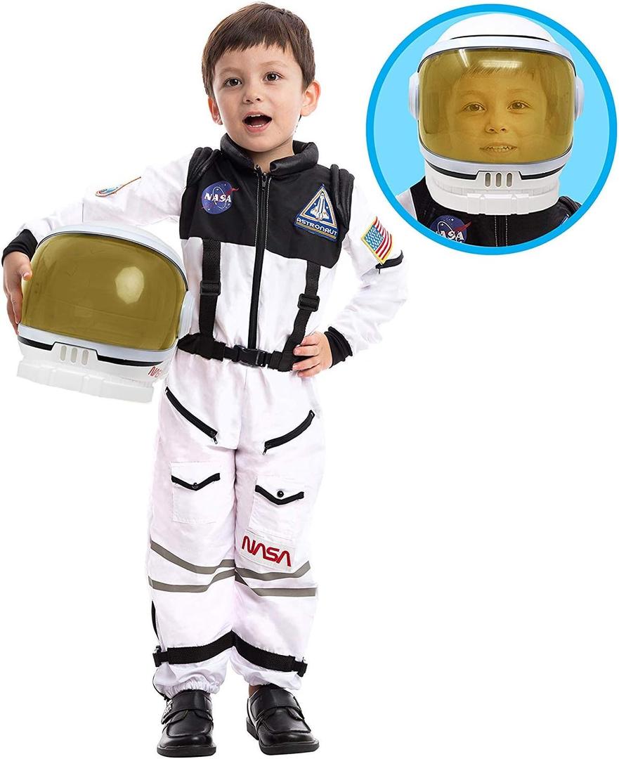 Spooktacular Creations Astronaut Costume with Helmet, Space Suit for Toddler, Kids Astronaut Halloween Costume for Cosplay (Small (5-7 yrs), White)
