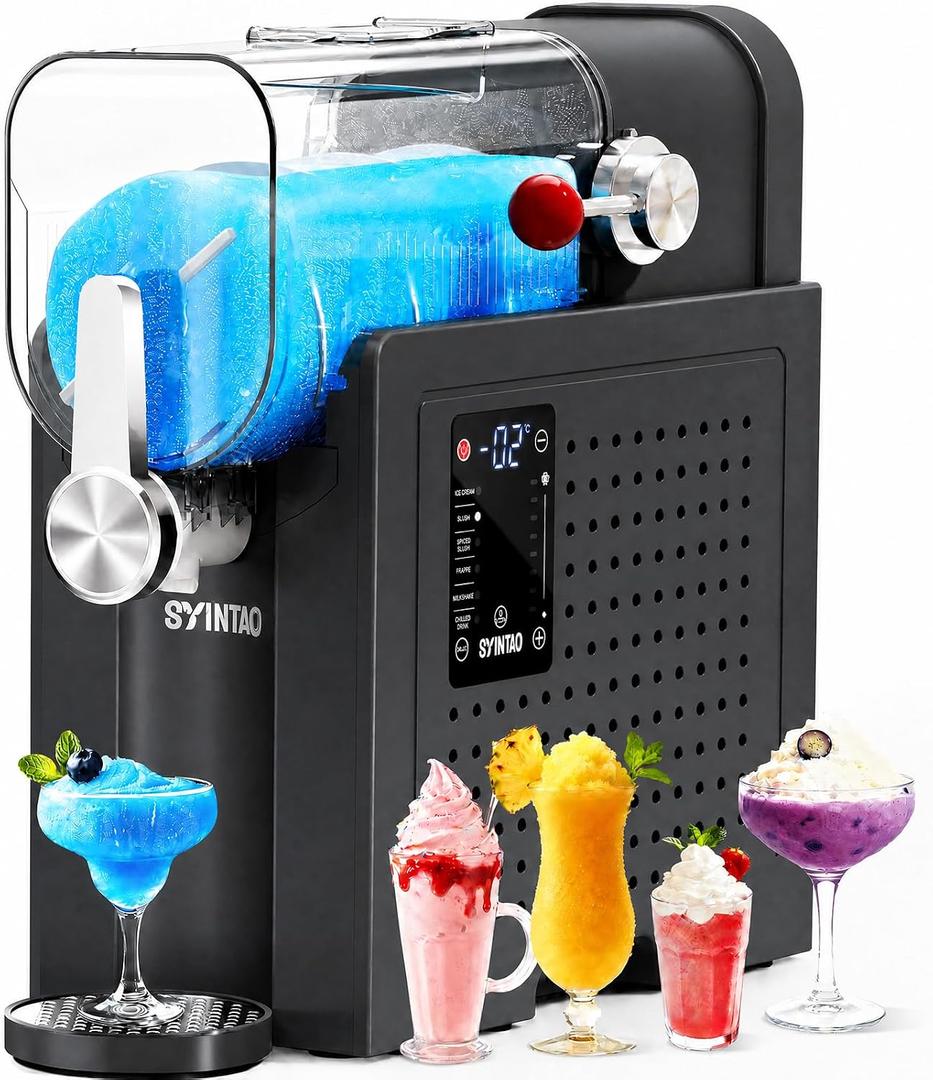 SYINTAO 2-in-1 Slushie & Soft Serve Ice Cream Maker, No-Ice-Needed Frozen Drink Machine with LED Display, 6 Preset Modes, Auto-Clean & Delay Timer Gift for Family (Black)