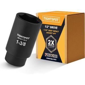 TIGHTSPOT 1/2" Drive 1-3/8 Inch Deep Impact Socket, 6-Point, CRV Steel
