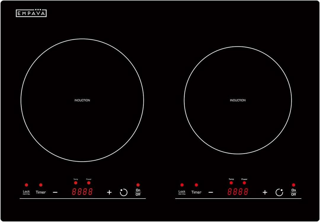 Empava Electric Stove Induction Cooktop Horizontal with 2 Burners in Black Vitro Ceramic Smooth Surface Glass 120V, 12 Inch