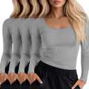 4 Pack Women's Underscrub T-Shirts, Long Sleeve 65% Cotton Tees Slim Fit Scrub Tops Scoop Neck Basic Layer Shirts S