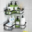 Corner Shower Caddy, 2 Pack Adhesive Shower Organizer with 8 Hooks, No Drilling Rustproof Stainless Shower Shelves for Bathroom, Organizers and Storage Racks, Black