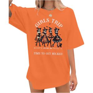 Girls Will Be Girls Witch Shirt Halloween Oversized T Shirts Witchy Vibes T-Shirt (M, Orange)