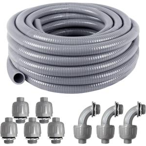 1inch 25ft Electrical Conduit Kit,Liquid-Tight Conduit and Connector Kit with 5 Straight and 3 Angle Fittings Included,Flexible Non - Metallic Electrical Conduit(1" Dia, 25 Feet)