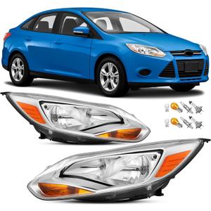 Headlights Assembly For 2012 2013 2014 Ford Focus 3th Pre-Facelift,Halogen Headlamp Chrome Housing,1x Pair Head Light Assembly Set