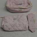 Makeup Bag, 3PC Quilted Makeup Bag Set Cotton Aesthetic Travel Large Cute Cosmetic Toiletry Bag for Women Girls