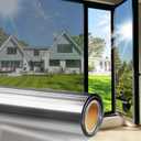 2 x One Way Window Film Sun Blocking for Home, Daytime Privacy Mirror Tint, Heat Blocking & UV Protection 90%, Static Cling No Glue, Reflective Window Tint for Glass Doors(Silver,17.5 x 78.7)