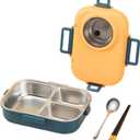 Bento Lunch Box, 304 Stainless Steel Portable Leakproof Lunch Food Containers Set with 3 Compartment for Adults - with Chopsticks Spoon Soup Bowl Gift for Friends, Family (Yellow)