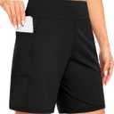 Blouty Women's 7" Bermuda Shorts with Pockets High Waisted Stretch Athletic Long Shorts for Women Workout Casual (Black, L)