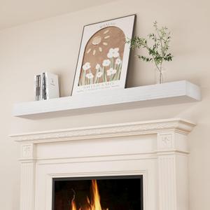 SAUMONIERES Fireplace Mantel Shelves 48 Inch Solid Wood Wall Mounted Long Floating Shelf Hollow, White