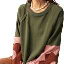 BEAUDRM Women's Oversized Sweatshirt Boho Tops Patchwork Crewneck Sweatshirt Floral Long Sleeve Pullover Tops (L)