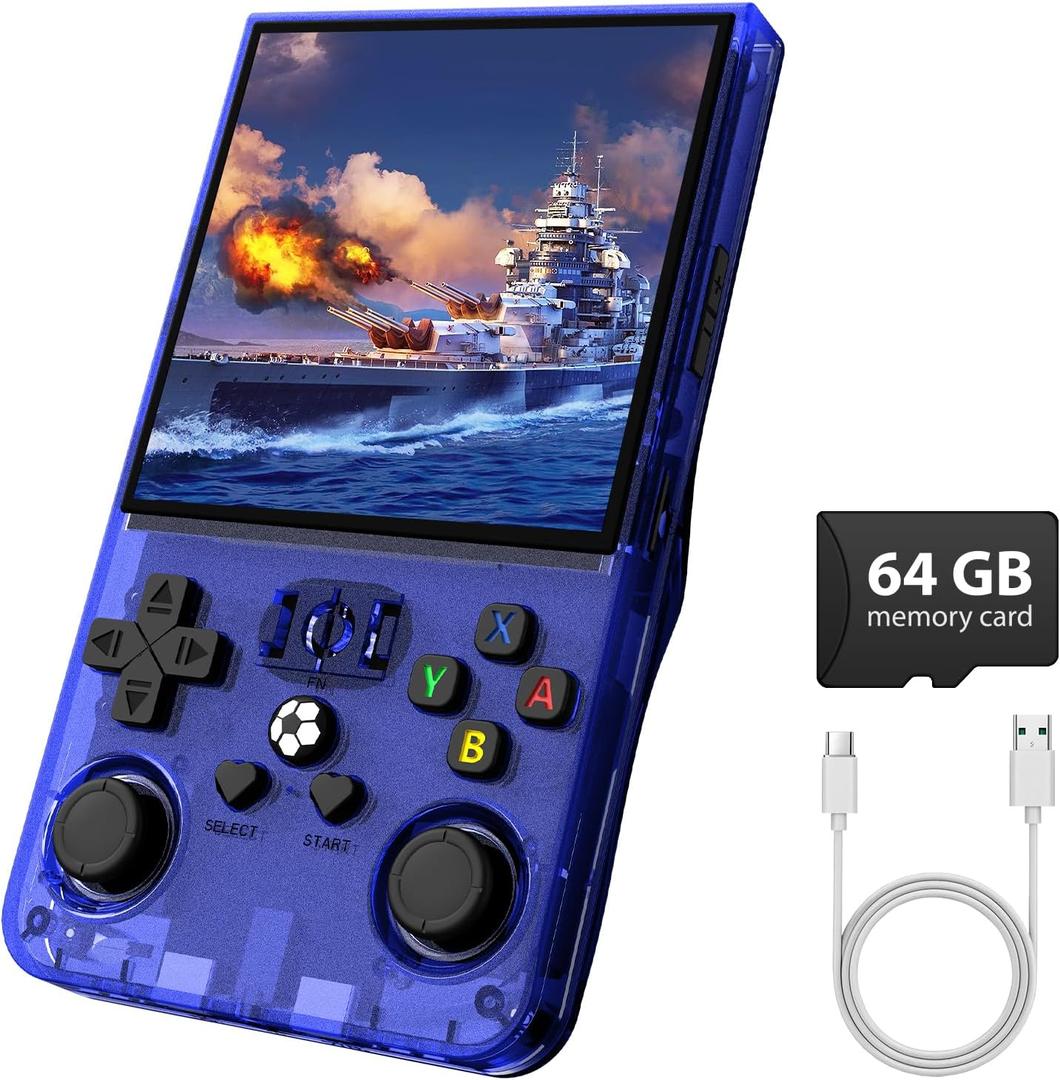R36MAX Retro Gaming Console, Retro Handheld Games Console with 64GB TF Card, Portable Hand Held Open Source Linux System, 4.0 inch IPS HD Screen Video Game Consoles, 4000mAh Battery (Blue)