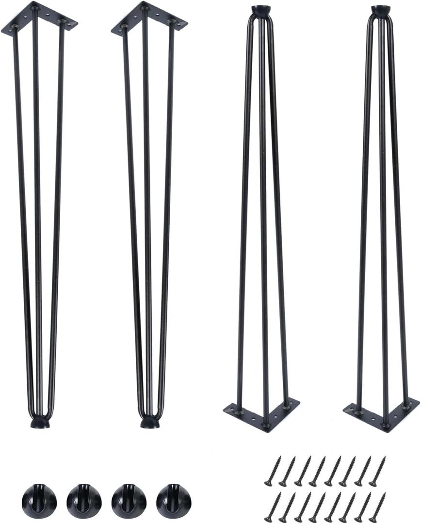 18Inch Hairpin Table Legs Black Set of 4 Desk Legs，900lbs Load Capacity ， Rodsfor Coffee Table, Night Stand Desk Bench，Desk(18in)