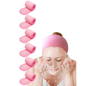 EUICAE Spa Headband Pack of 6 All Pink Sweat Head Towels - Non-slip, Stretchable, Washable Makeup Headbands for Face Wash, Facial Treatment, Sports