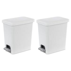 Sterilite 2.7 Gallon Rectangular StepOn Wastebasket, Small, White lid and base with Titanium pedal and Liner 1 Pack