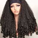 New Afro Curly Headband Wig Synthetic Braided Hair Texture with Unique Bouncy Curls in the End 20 Inch Soft Curly Headband Wigs for Black Women Dark Brown Blend Kinky 4C Hair