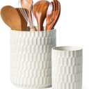 Utensil Holder, 7.5"+5.3" Ceramic Kitchen Utensil Holder for Countertop, Large Cooking Utensil Crock for Kitchen Counter, Set of 2, Beige