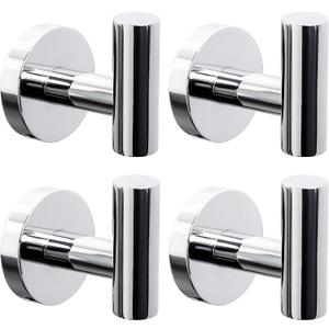 Kruodop Towel Hooks for Bathroom,4 Packs Wall Mount Towel Holder,Black Matte Wall Robe Hook,Stainless Steel Heavy Duty Door Hanger Towel Hook for Kitchen, Bedroom,Hotel,Pool,Coats (4pcs Chrome Finish)