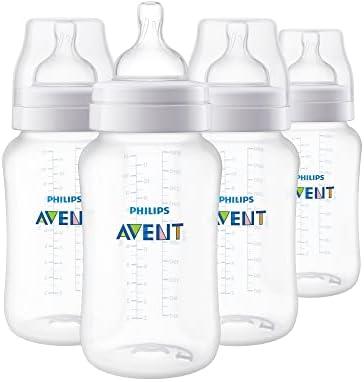 Philips Avent Anti-Colic Baby Bottles, 11oz, with Flow 3 Nipples, 3m+, 4pk, Clear, SCY106/04