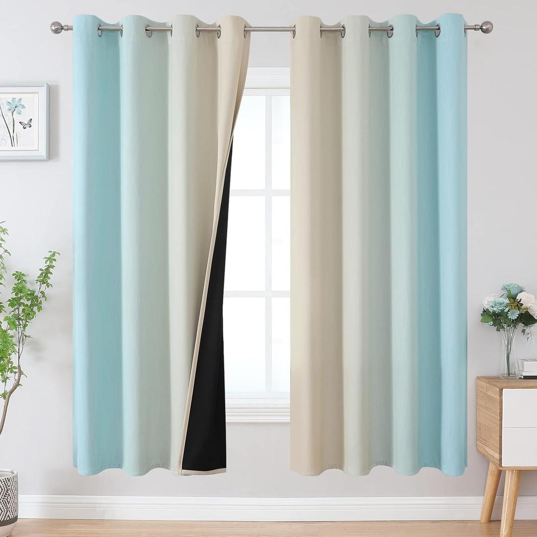 Estelar Textiler Full Room Darkening Gradient Blackout Curtains 72 Inch Length 2 Panels Set, Ombre Aqua and Beige Thermal Insulated Full Light Blocking Grommet Blackout Drapes for Bedroom, 52Wx72L Estelar Textiler Full Room Darkening Gradient Blackout Curtains 72 Inch Length 2 Panels Set, Ombre Aqua and Beige Thermal Insulated Full Light Blocking Grommet Blackout Drapes for Bedroom, 52Wx72L