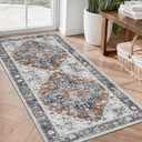 Runner Rug 2x56Non Slip Machine Washable Vintage Hallway Carpet Runner, Low Pile Lightweight Chenille Print Rugs for Entryway, Hallway, Bedroom, Kitchen and Corridor, Beige Red Black