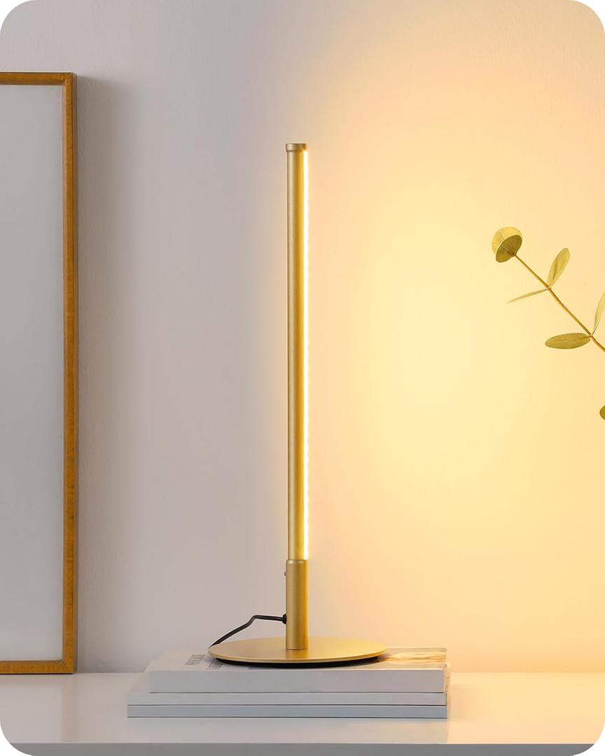 EDISHINE LED Table Lamp, Dimmable Bedside Lamp with 3 Colour Temperature, Touch Controller, Minimalist Lamp for Bedroom, Living Room, Corner Lighting, Gift, Reading, Metal Finish, Gold, 6W