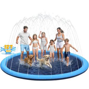 127inch Extra Large Non-Slip Splash Pad Sprinkler for Kid and Dog, Toddler Outdoor Toys for Ages 3-12 Boys Girls, Kiddie Dog Pool, Summer Outdoor Water Kids Toys, Parent Games, Backyard, Lawn