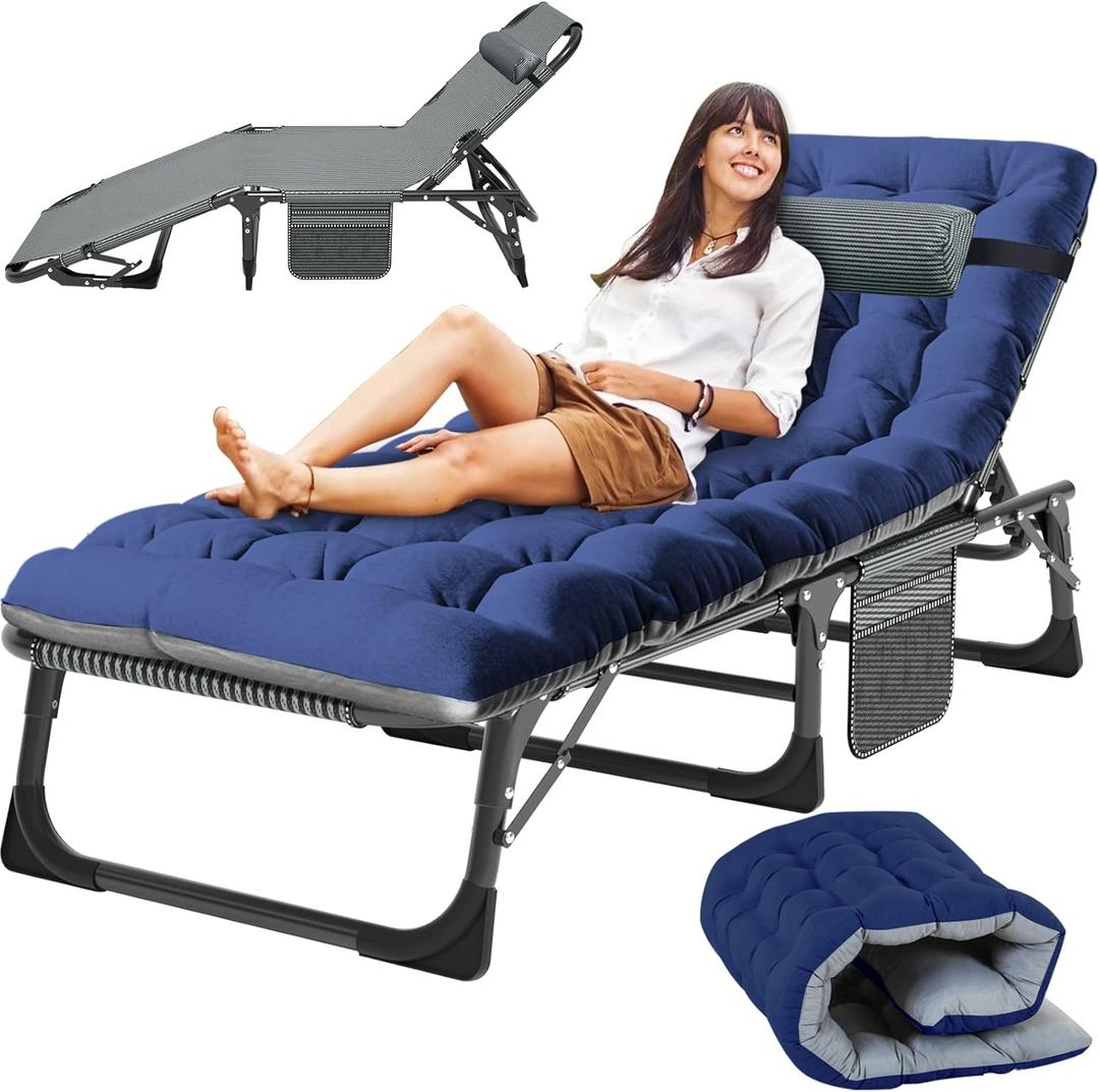 Slsy Sleeping Cots for Adults, 5-Position Folding Chaise Lounge Chairs Outdoor, Portable Folding Bed Cot Lounge Chair for Beach Lawn Camping Pool Sun Tanning (XX-Large, Lead)