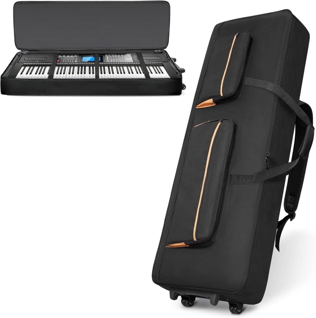 ORKELS 88-Key Keyboard Case with Wheels, 10mm Thick Padded Gig Bag with Adjustable Shoulder Straps & 4 Pockets, Rolling Carrying Bag for Digital Piano, Synthesizer & Electronic Keyboard, For 88 Key-56"x18.1"x6.3"