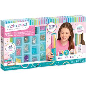 Make It Real Swift Clicks Deluxe Bracelet Studio - Create Colorful Friendship Bracelets with Swift Clicks Deluxe Design Tool - Includes Beads and Charms