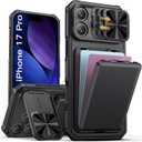 SSLOTSCASE for iPhone 17 Pro Case with Card Holder & Kickstand & Slide Camera Lens Cover & Camera Stand & Wallet, Military-Grade Heavy Duty Rugged Phone Case Cover for iPhone 17 Pro 6.3'' 2025, Black