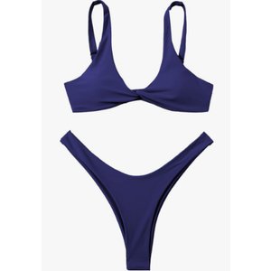 Verdusa Women's Twist Front Bikini Set High Cut Thong Tied Back Two Piece Swimsuit M