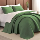 Masaca Oversized Quilt Queen Size(100"x106"),Linen Colored Lightweight Bedspreads & Coverlets Ultra Soft Microfiber Summer Quilt Bedding Set 3 Pieces (Olive Green-cross Pattern)