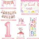 Pastel Balloons Different Sizes 18 10 5 Inch, Macaron Rainbow Latex Balloon Arch Kit for Baby Girl 1st Birthday - Including Balloon Boxes, Backdrop, High Chair Banner, Crown, and Photo Banner (Colorful)