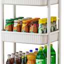 JOYZAN 3 Tier Rolling Carts with Wheels, Utility Cart with Handle and Locking Caster, Storage Cart for Kitchen, Office, Bedroom, Suitable for Diaper, Art Tools, Snack, Craft Storage Cabinet, White