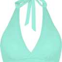Women's Supportive Halter Bikini Padded Push Up Ruched Bust Hook Back Swimsuit Bathing Suit Tops Only (X-Large, Mint)